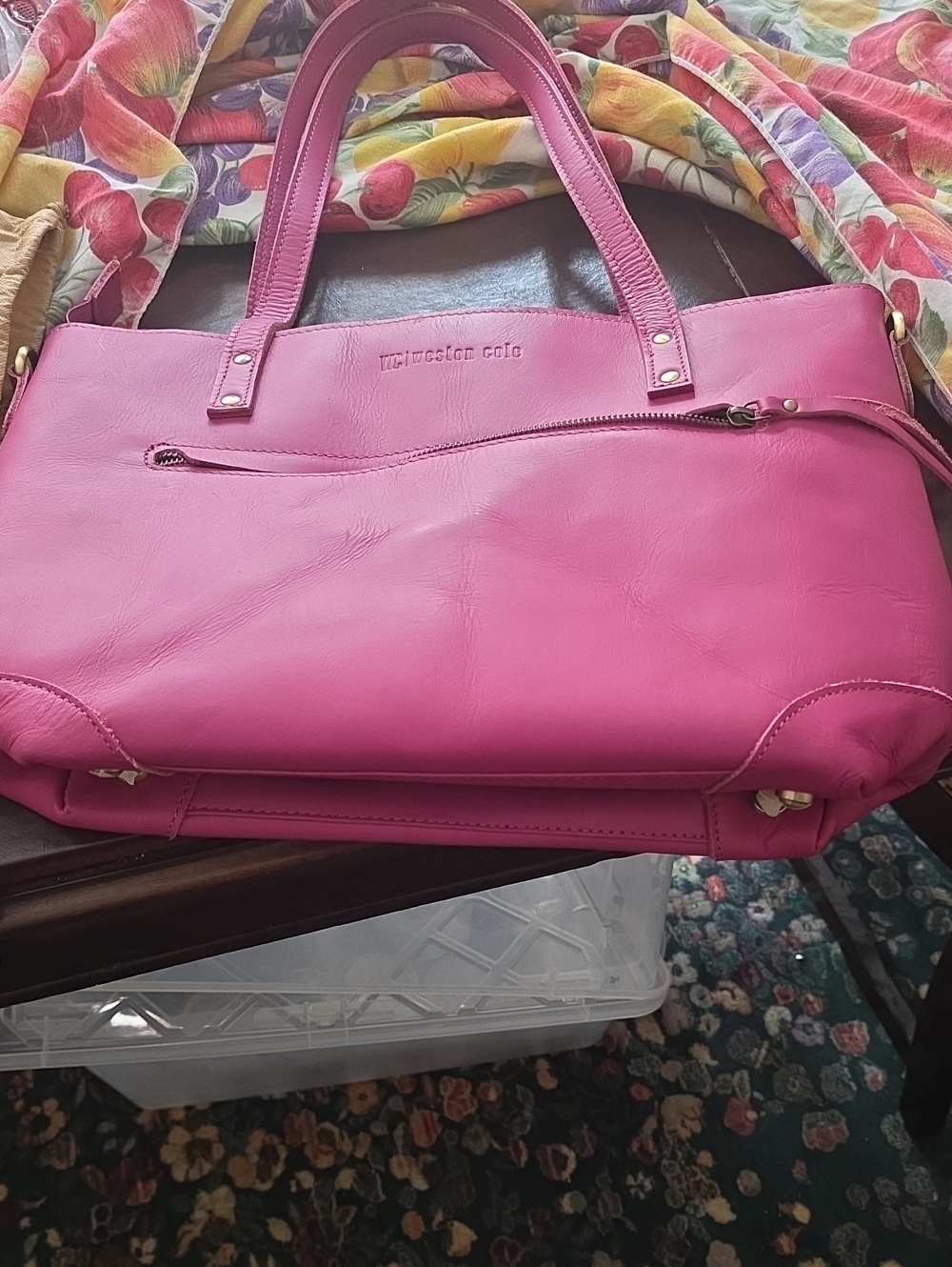 White House Black Market Hot Pink Leather Shoulder Tote